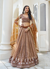 Momentous Looking Partywear Lehenga Choli in Brown Colour